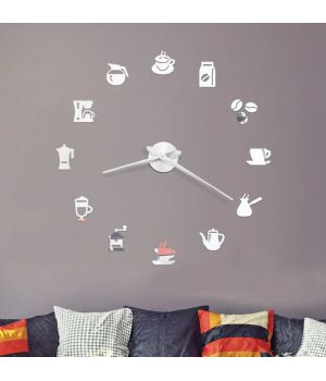 3D Годинник на стіну diy clock в кав'ярню, кафе, столову Coffee Silver