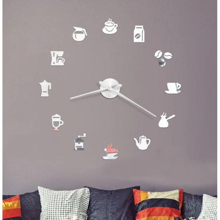 3Д Часы настенные diy clock в кофейню, кафе, столовую Coffee Silver