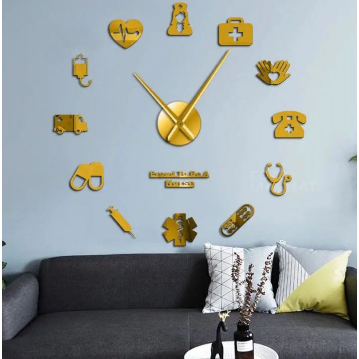 3D Годинник на стіну diy clock в лікарню Gold