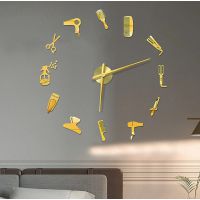 3D Годинник на стіну diy clock в перукарню, салон краси Gold