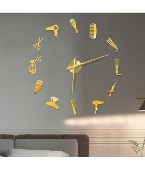 3D Годинник на стіну diy clock в перукарню, салон краси Gold