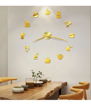 3Д Часы настенные diy clock в кофейню, кафе, столовую Coffee Gold