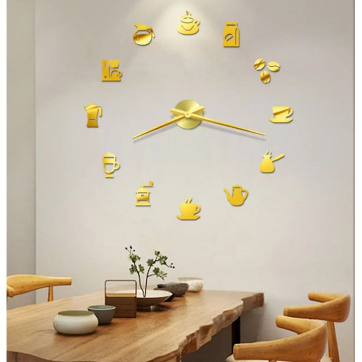 3Д Часы настенные diy clock в кофейню, кафе, столовую Coffee Gold