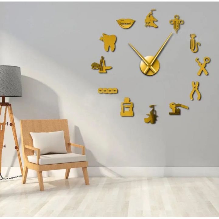 3Д Часы настенные diy clock в больницу, в стоматологию Gold