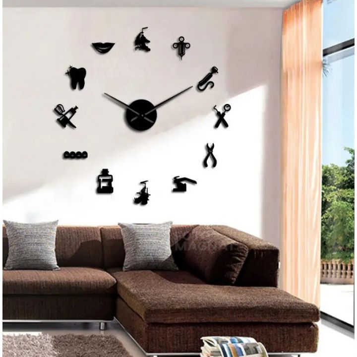 3D Годинник на стіну diy clock в лікарню, стоматологію Black