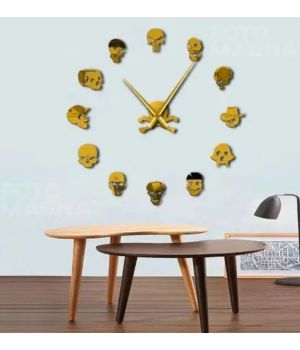 3Д Часы настенные diy clock для Хэллоуина Skulls Gold