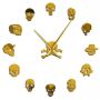 3Д Часы настенные diy clock для Хэллоуина Skulls Gold