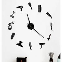 3D Годинник на стіну diy clock в перукарню, салон краси Black