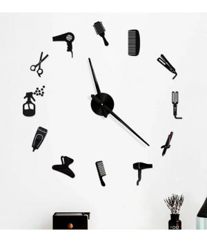 3D Годинник на стіну diy clock в перукарню, салон краси Black