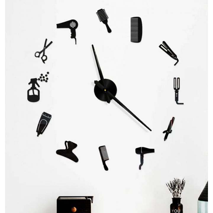 3Д Часы настенные diy clock в салон красоты, парикмахерскую Black