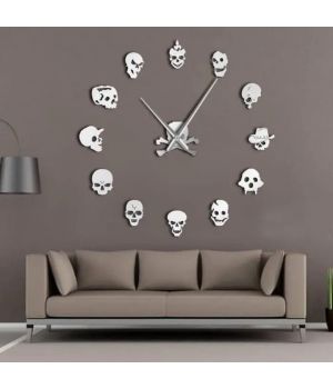 3D Годинник на стіну diy clock на Хеловін Skulls Silver