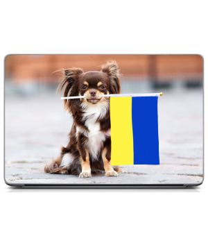 Наклейка на ноутбук - Пес с украинским флагом