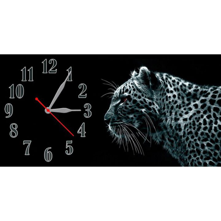 Настінний годинник Леопард на чорному, 30х60 см