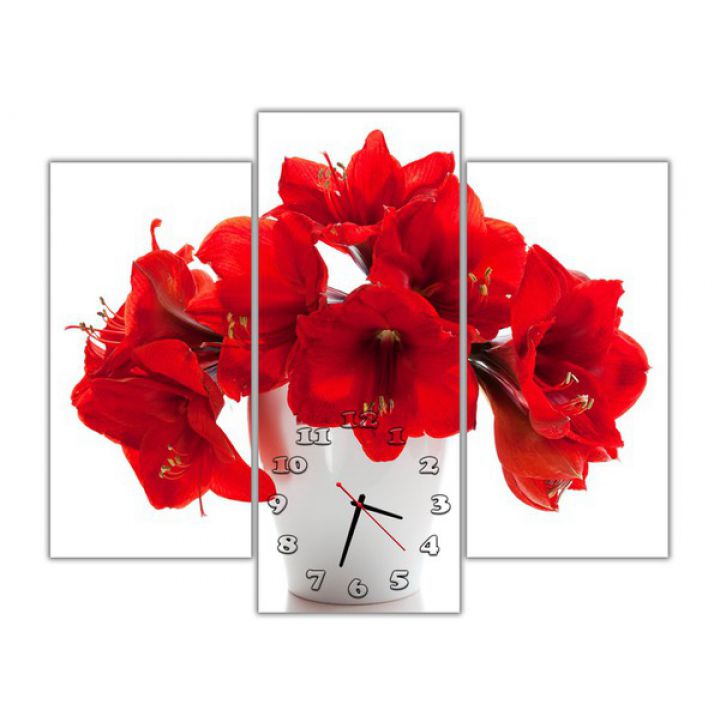 Модульний настінний годинник Червоні квіти