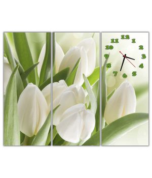 Модульные настенные часы Букет белых тюльпанов