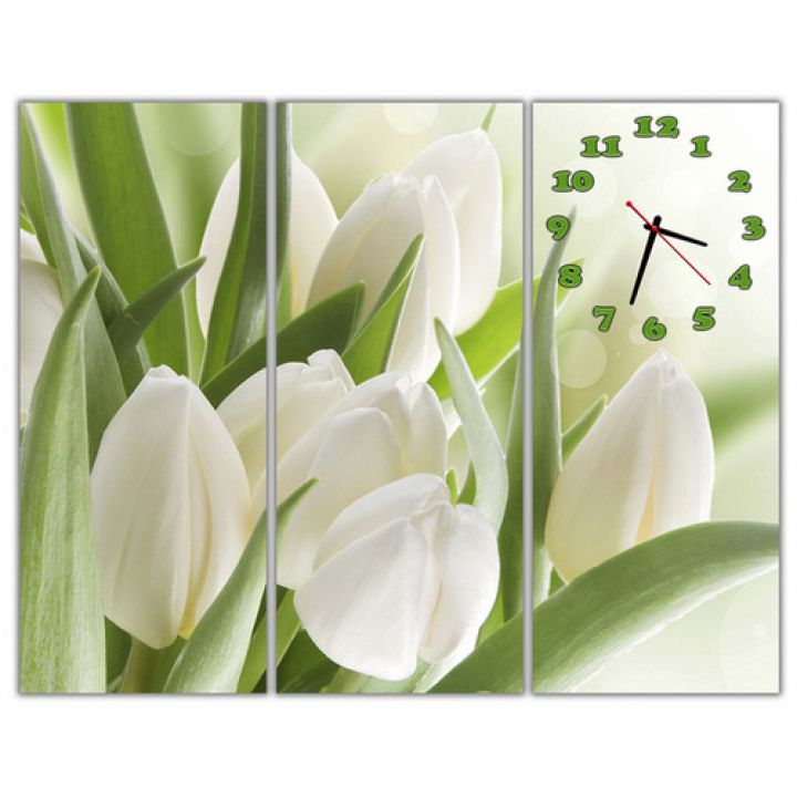 Модульний настінний годинник Букет білих тюльпанів