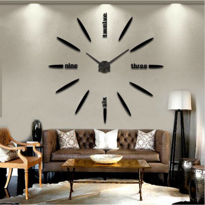 3D часы на стену больших размеров для гостиной 4215 Black