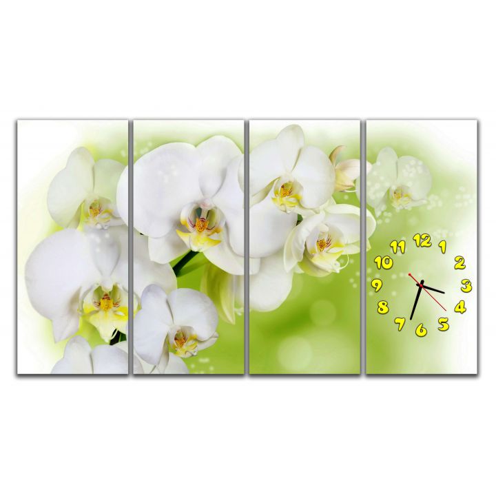 Модульные настенные часы Нежные орхидеи на зеленом, 120х70 см