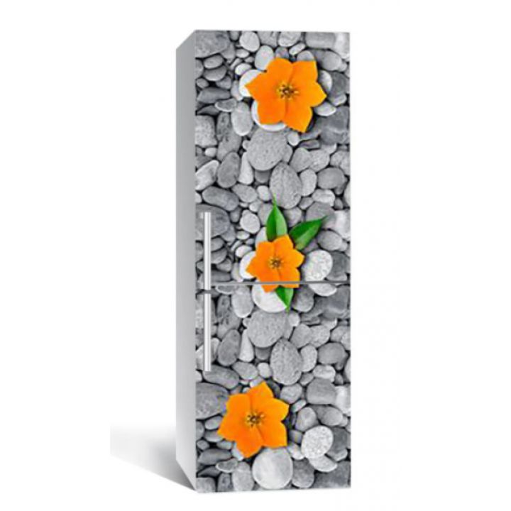 65х200 см, Наклейка на холодильник Цветы на камнях