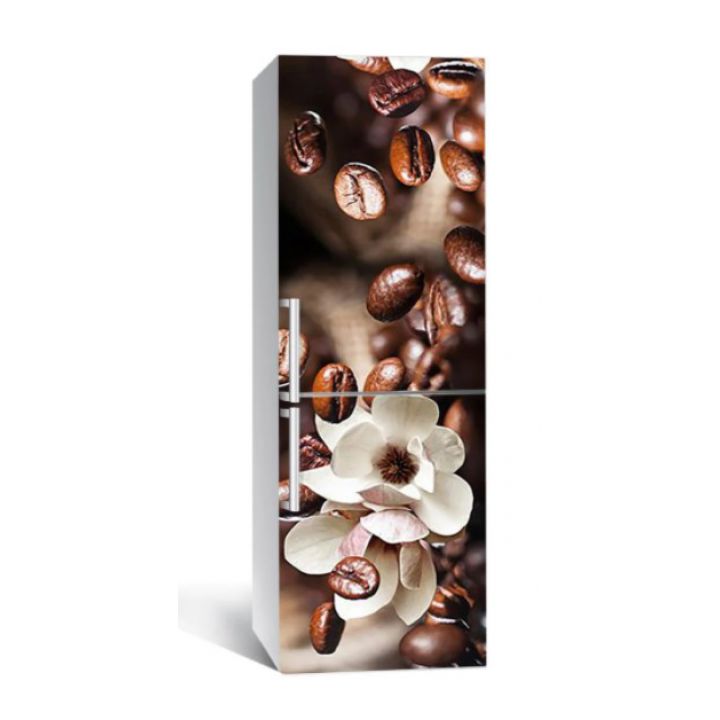 65х200 см, Наклейка на холодильник Падение кофейных зерен