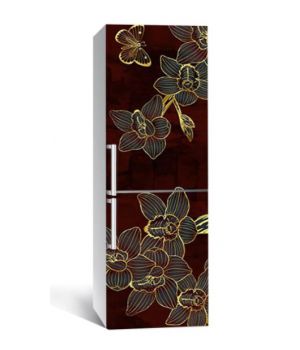65х200 см, Наклейка на холодильник Графические орхидеи