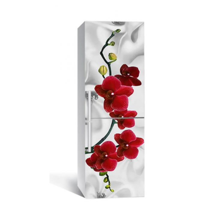 65х200 см, Наклейка на холодильник Красная орхидея шелк
