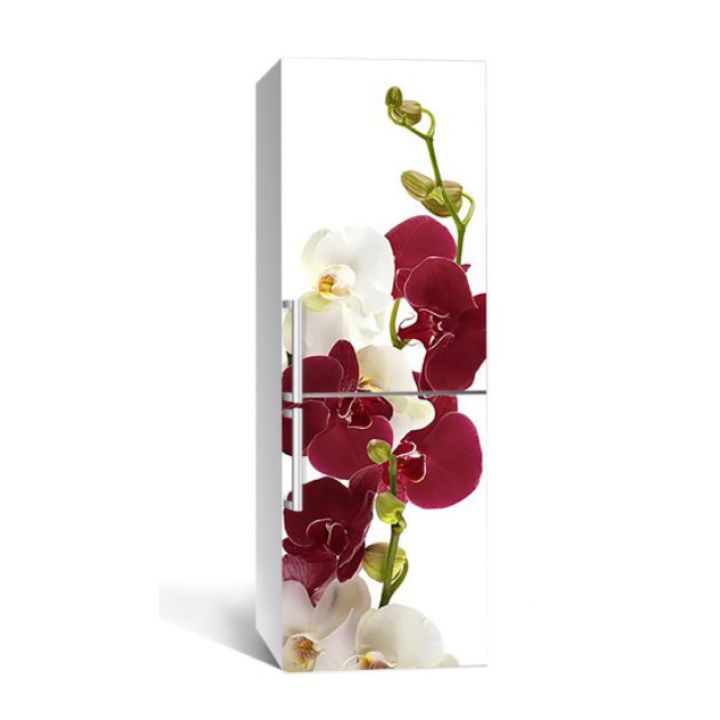 65х200 см, Наклейка на холодильник Бордовые орхидеи
