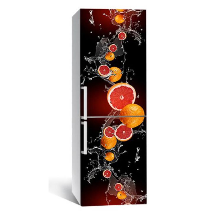 65х200 см, Наклейка на холодильник Грейпфрутовые брызги
