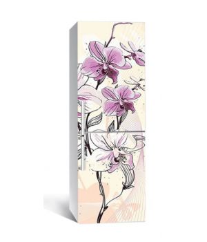 65х200 см, Наклейка на холодильник Нарисованные орхидеи