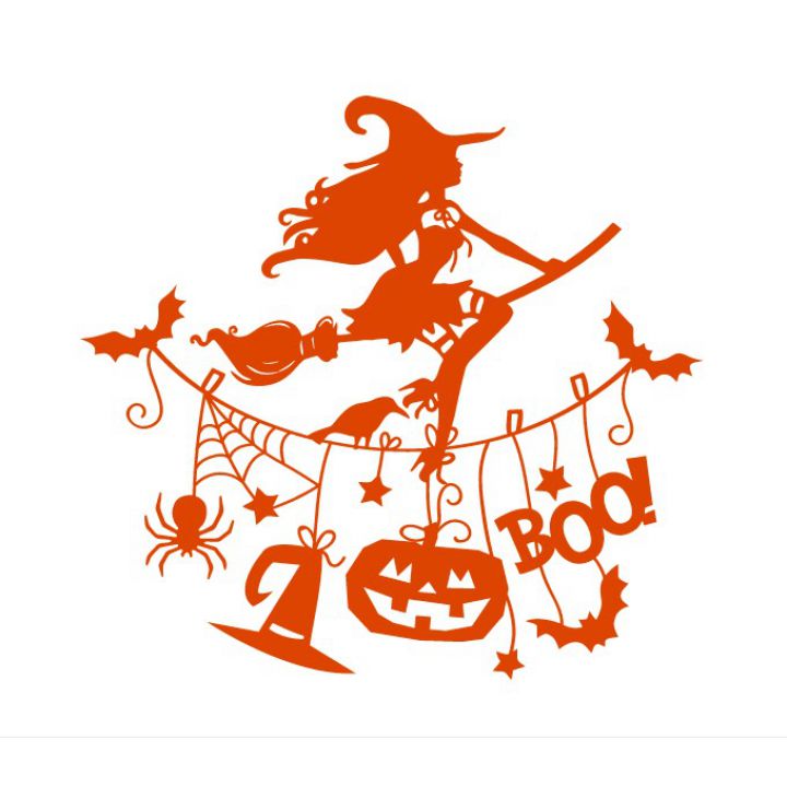 Интерьерная наклейка Хэллоуин, ведьма на метле