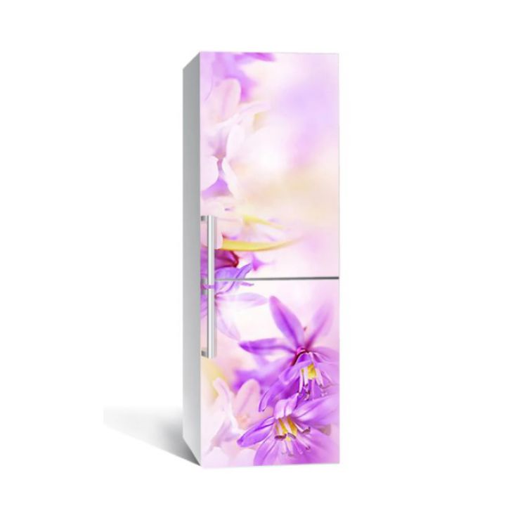 65х200 см, Наклейка на холодильник Фиолетовые цветы