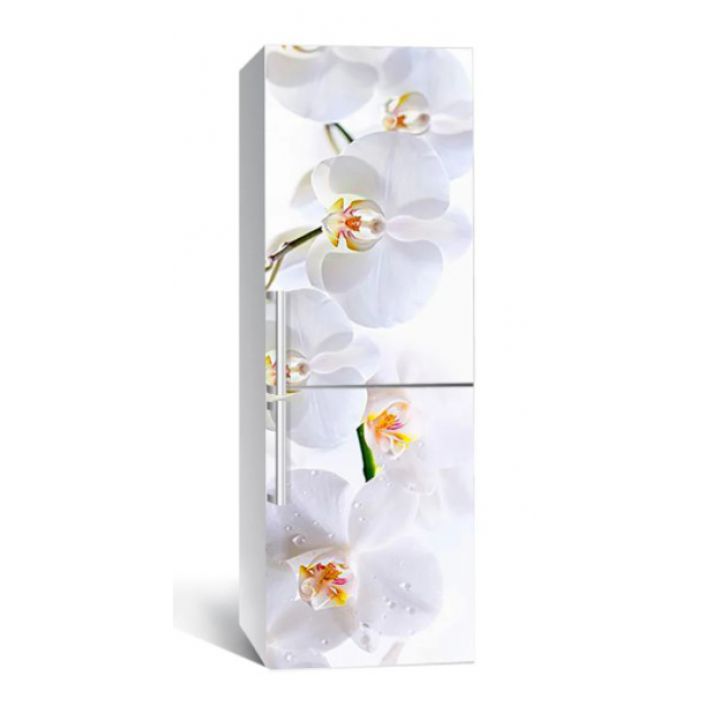 65х200 см, Наклейка на холодильник Нежные белые орхидеи