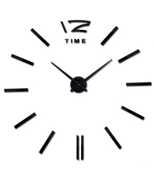 Диаметр 50-90 см, Самоклеющиеся настенные часы бескаркасные 3D ReD 12 Time, черные