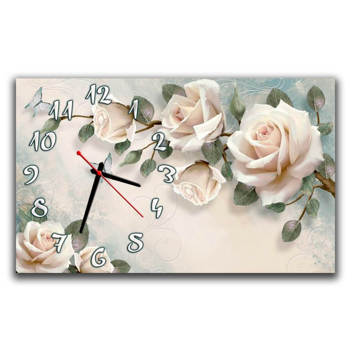Настенные часы для спальни Белые розы, чувственность 30х50 см