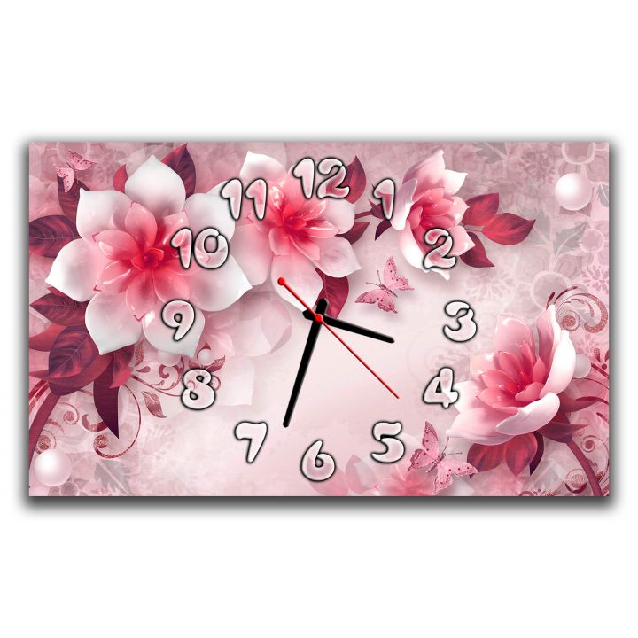 Годинник настінний для спальні Ніжні рожеві квіти, 30х50 см