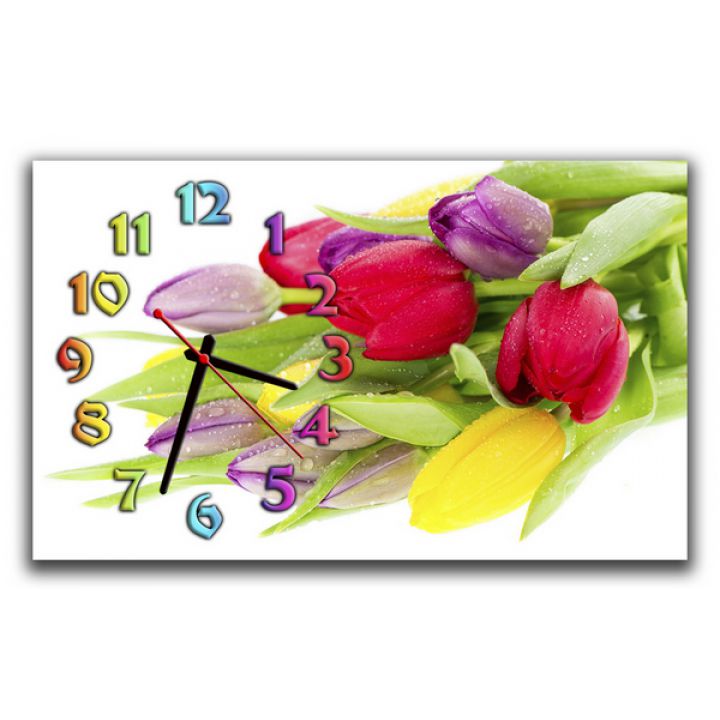 Настенные часы Разноцветные тюльпаны, 30х50 см