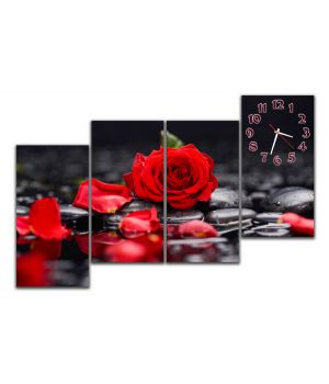 Модульний годинник настінний Троянда на чорному, 120х80 см