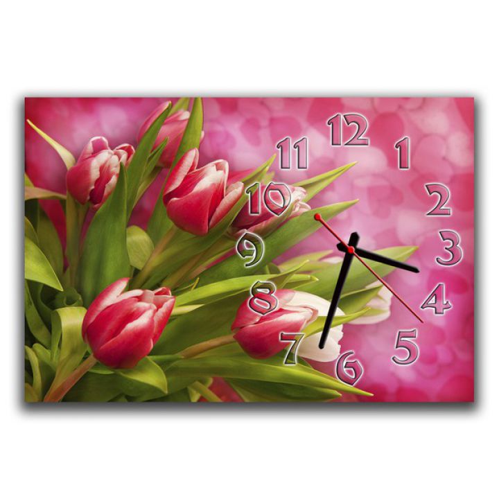 Настінний годинник Тюльпани на рожевому, 30х45 см