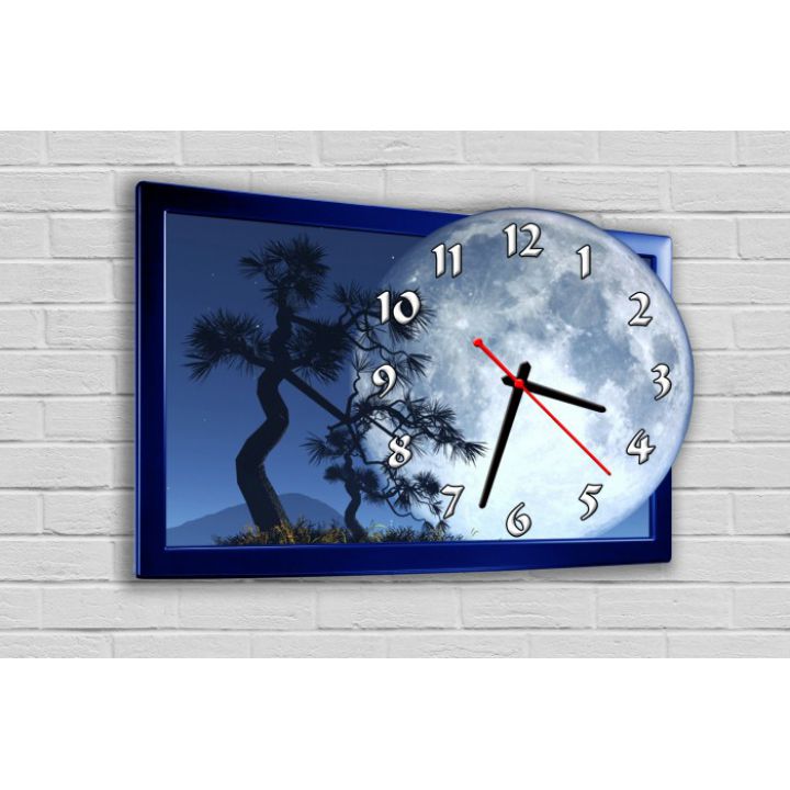 Фигурные настенные часы в детскую с 3D эффектом IdeaX Полнолуние F67, 30х42 см
