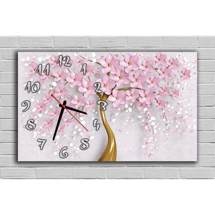 Гарний настінний годинник 74141, 30х50 см, Рожеве квіткове дерево