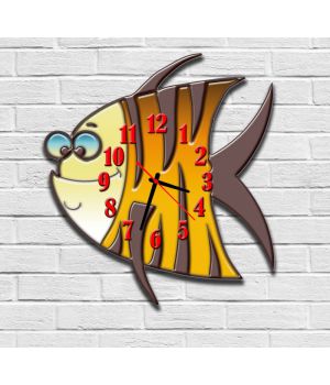 Фігурний настінний годинник в дитячу з 3D ефектом Рибка F25, 30х32 см