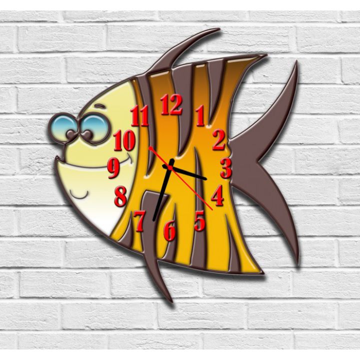 Фігурний настінний годинник в дитячу з 3D ефектом Рибка F25, 30х32 см