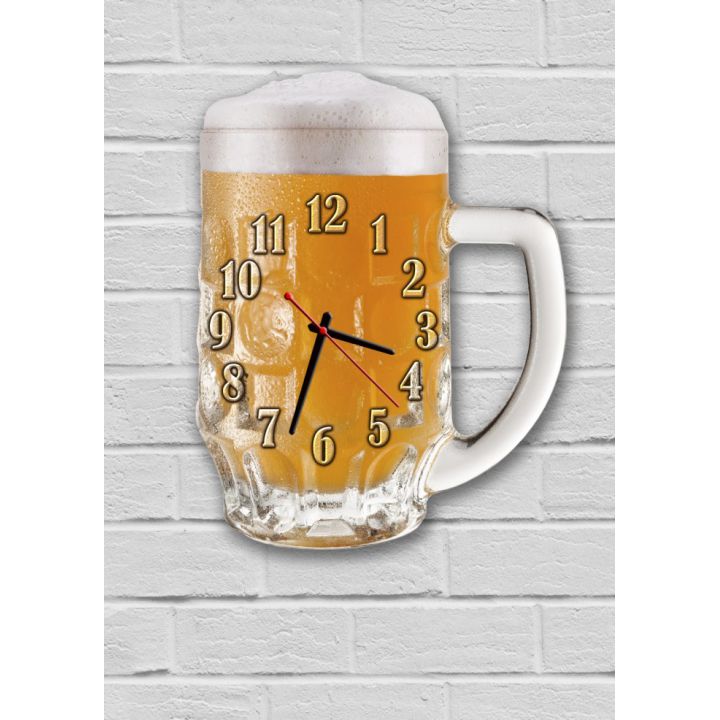 Фигурные настенные часы в кухню с 3D эффектом IdeaX Пиво F45, 30х38 см