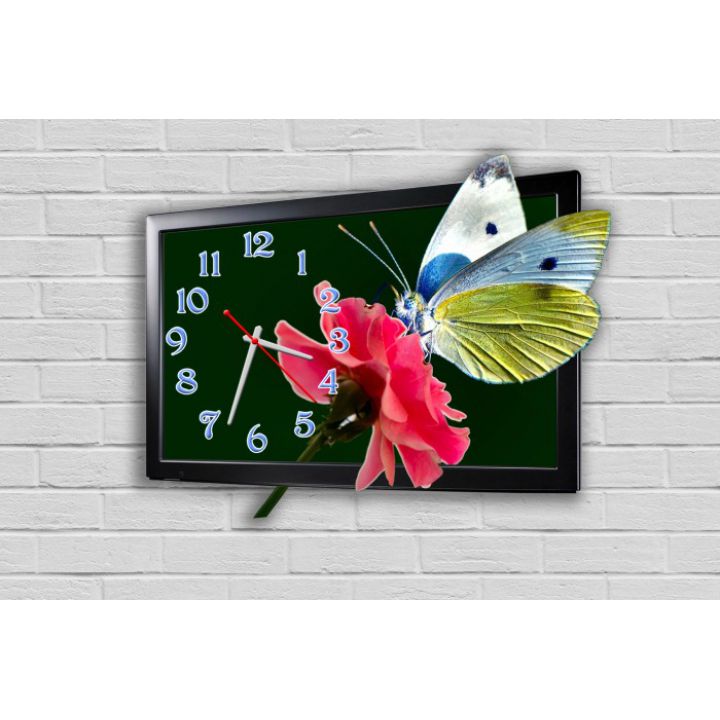 Фігурний настінний годинник з 3D ефектом IdeaX Метелик і квітка F65, 30х39 см