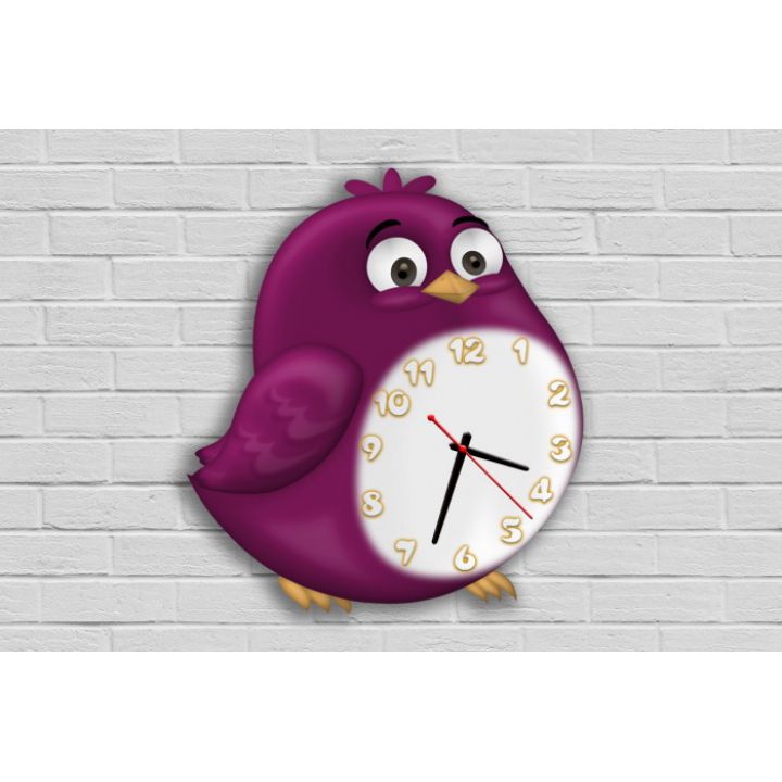 Фигурные настенные часы в детскую с 3D эффектом IdeaX Птица F74, 30х34 см