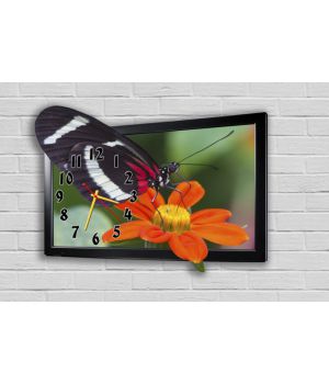 Фігурний настінний годинник з 3D ефектом IdeaX Метелик і квітка F64, 30х42 см