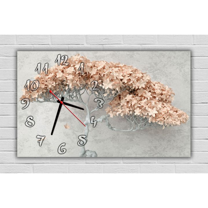 Гарний настінний годинник 74143, 30х50 см, Дерево з квітами