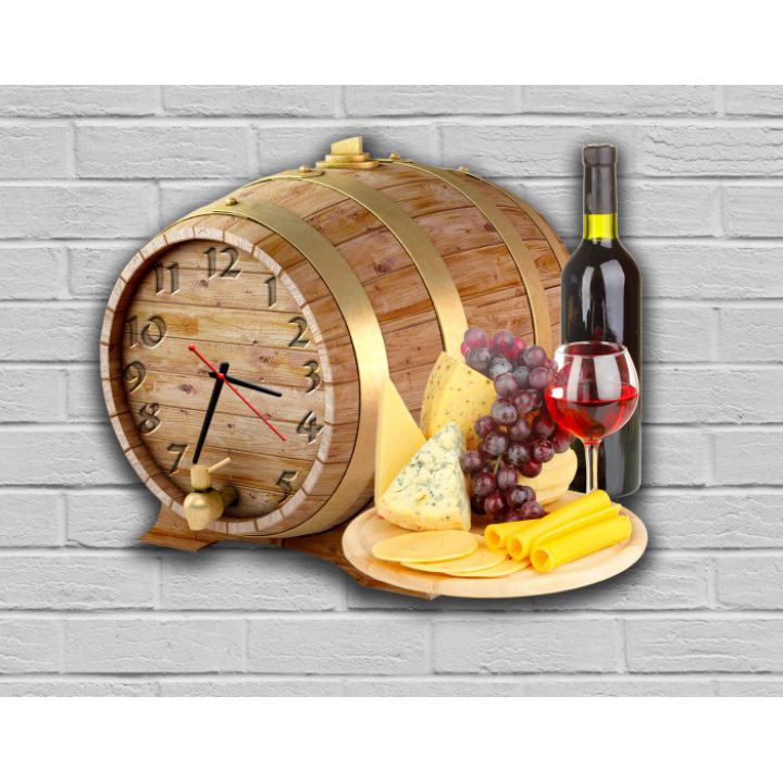 Фигурные настенные часы в кухню с 3D эффектом IdeaX Вино и сыр F23, 30х35 см