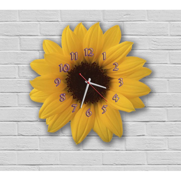 Фігурний настінний годинник з 3D ефектом Соняшник F53, 30х30 см