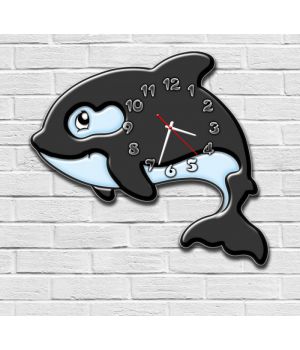 Фігурний настінний годинник в дитячу з 3D ефектом IdeaX Дельфін F32, 30х34 см